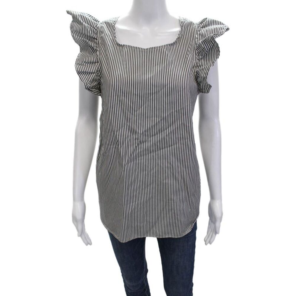 Kate McHale Jensen Womens Striped Sleeveless Square Neck Blouse Size M